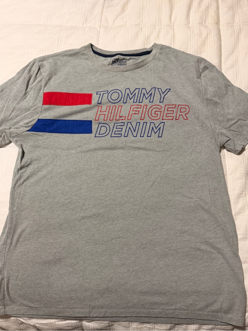 Tommy Hilfiger Gray Short Sleeve Logo Tee with Red & Blue Accents